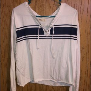 long sleeve blue and white hollister crop top